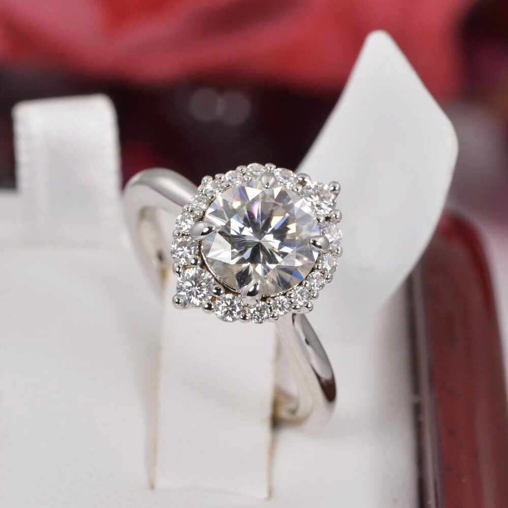 2ct Halo Moissanite Round Cut Engagement Ring
